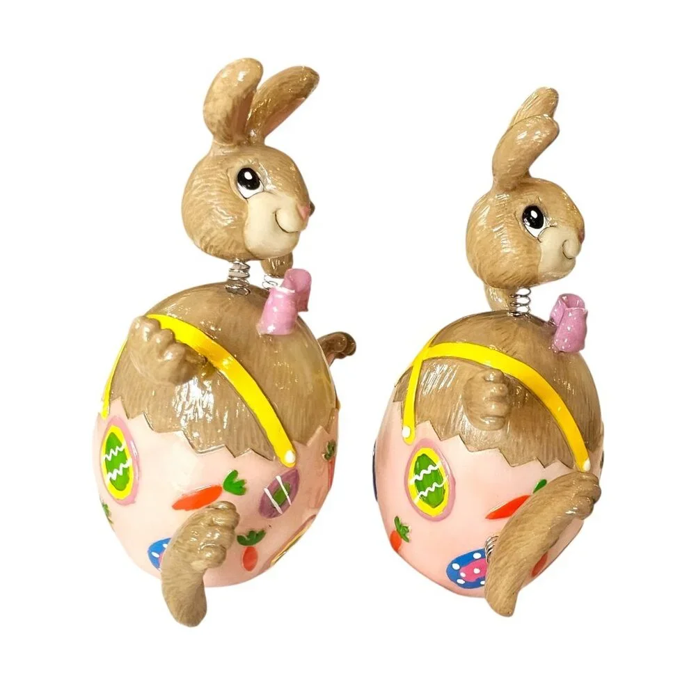 VTG Fitz‎ And Floyd Easter Jiggling Bunny Rabbits Figurines Bubbleheads 2004